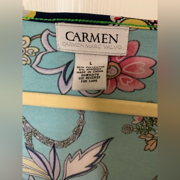 Carmen Marc Valvo Draped Neckline Green Floral Blouse Large Cottagecore‎ Fairy - Picture 3 of 9